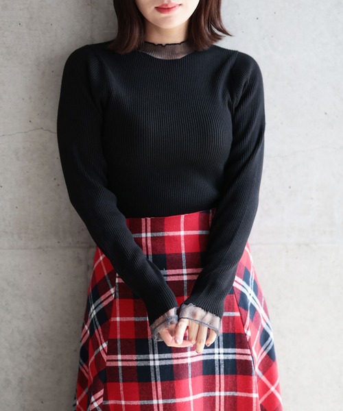 Ruwan yu(ルワンユー)の「異素材切替シアーハイネックニット【大きいサイズ対応】(ニット/セーター・レディース・ブラック・4L/3L/LL/L)」の10枚目の写真