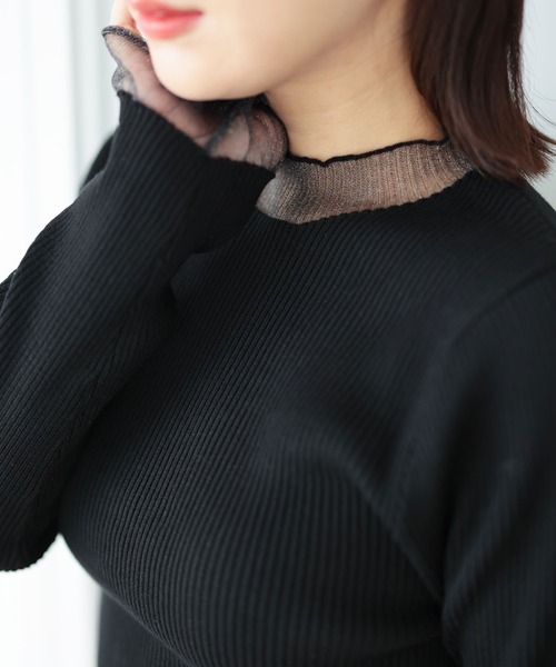 Ruwan yu(ルワンユー)の「異素材切替シアーハイネックニット【大きいサイズ対応】(ニット/セーター・レディース・ブラック・4L/3L/LL/L)」の12枚目の写真