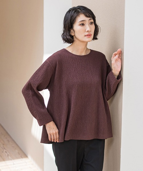la.f…(ラエフ)の「つぶつぶジョーゼットカットソー≪洗濯機で洗える≫(Tシャツ/カットソー・レディース・ブラウン/ホワイト/チャコールグレー・9号)」の1枚目の写真