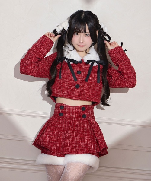 Honey Cinnamon（ハニーシナモン）の「裾ファーツイードペプラムショートパンツ（その他パンツ・レディース・ホワイト/ボルドー・FREE）」の3枚目の写真