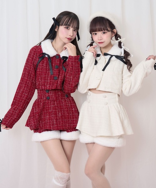 Honey Cinnamon（ハニーシナモン）の「裾ファーツイードペプラムショートパンツ（その他パンツ・レディース・ホワイト/ボルドー・FREE）」の4枚目の写真