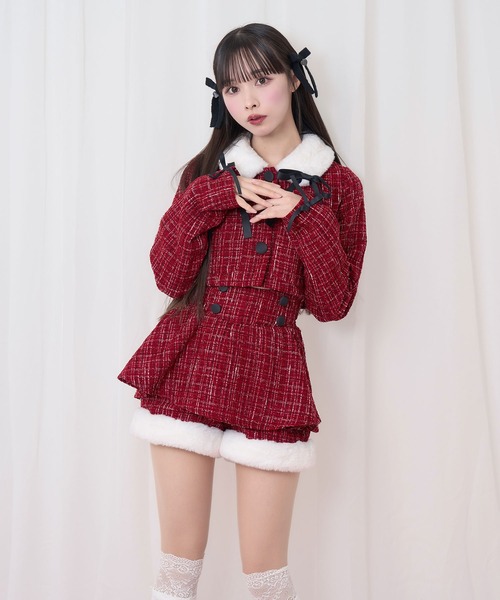 Honey Cinnamon（ハニーシナモン）の「裾ファーツイードペプラムショートパンツ（その他パンツ・レディース・ホワイト/ボルドー・FREE）」の5枚目の写真