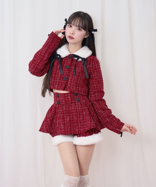 Honey Cinnamon（ハニーシナモン）の「裾ファーツイードペプラムショートパンツ（その他パンツ・レディース・ホワイト/ボルドー・FREE）」の6枚目の写真