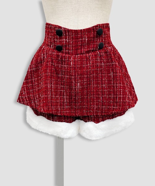 Honey Cinnamon（ハニーシナモン）の「裾ファーツイードペプラムショートパンツ（その他パンツ・レディース・ホワイト/ボルドー・FREE）」の10枚目の写真