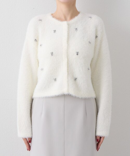 La boutique BonBon(ラブティックボンボン)の「【今すぐお届け!】フェザーヤーンビジュー刺繍ジャケットカーディガン(カーディガン/ボレロ・レディース・オフホワイト/チャコールグレー/ピンク・FREE)」の14枚目の写真