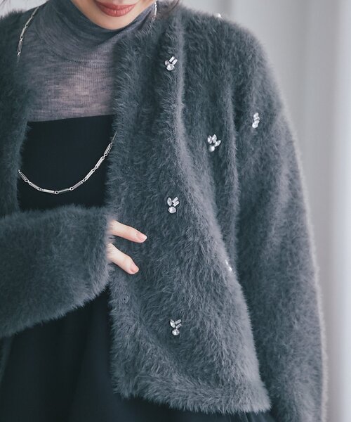 お気に入り選挙3位！】フェザーヤーンビジュー刺繍ジャケット