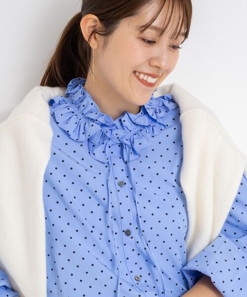 セール】ウォッシャブル襟フリルブラウス（シャツ/ブラウス
