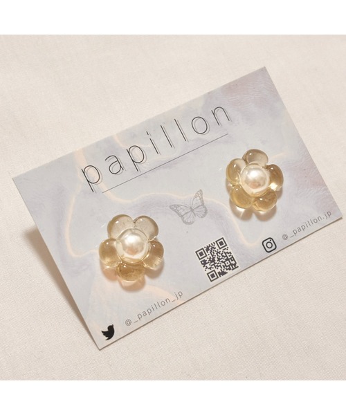 tone（トーン）の「【papillon】お花サークルピアス(MA)（ピアス（両耳用）・レディース・イエロー・FREE）」の2枚目の写真