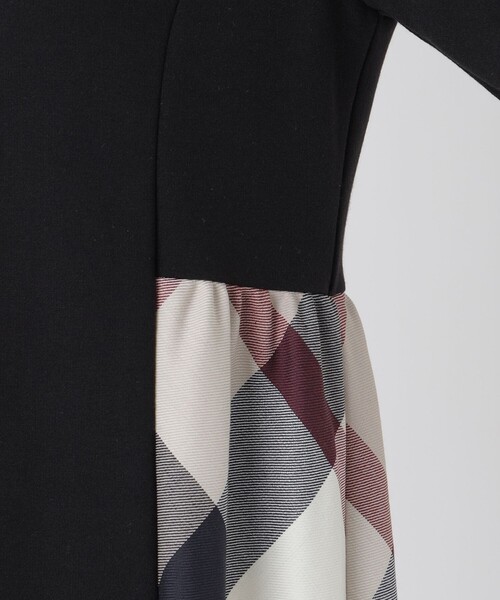 セール】ウールミックスポンチパーシャルチェックドレス（ワンピース