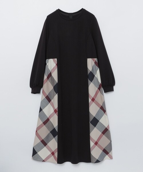セール】ウールミックスポンチパーシャルチェックドレス（ワンピース