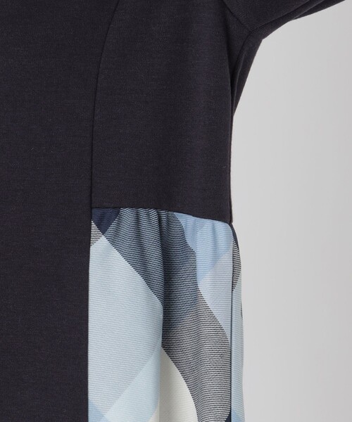 セール】ウールミックスポンチパーシャルチェックドレス（ワンピース