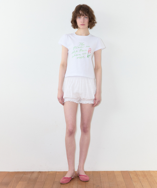 SINOON(シヌーン)の「Flower Lettering Puff T-Shirt (White)(Tシャツ/カットソー・レディース・ホワイト・MEDIUM/SMALL)」の2枚目の写真