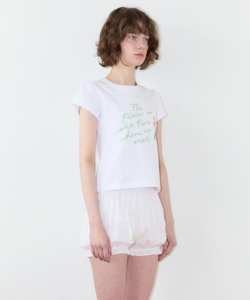 SINOON(シヌーン)の「Flower Lettering Puff T-Shirt (White)(Tシャツ/カットソー・レディース・ホワイト・MEDIUM/SMALL)」の3枚目の写真