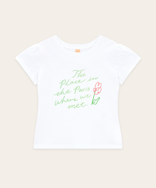 SINOON(シヌーン)の「Flower Lettering Puff T-Shirt (White)(Tシャツ/カットソー・レディース・ホワイト・MEDIUM/SMALL)」の4枚目の写真