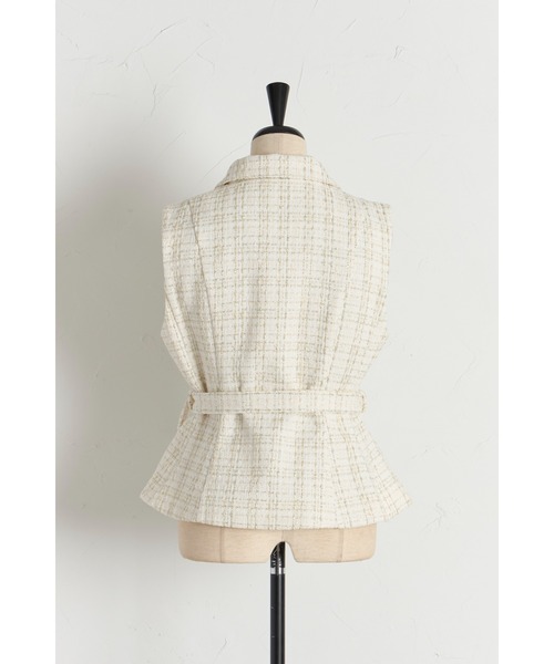 試着 パラスパレス✨ツイードウール100% ベスト バッグベルト 裏地付き