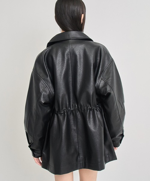 ANAP(アナップ)の「ドローストリングカバーオールフェイクレザージャケット(その他アウター・レディース・ブラック・F)」の4枚目の写真