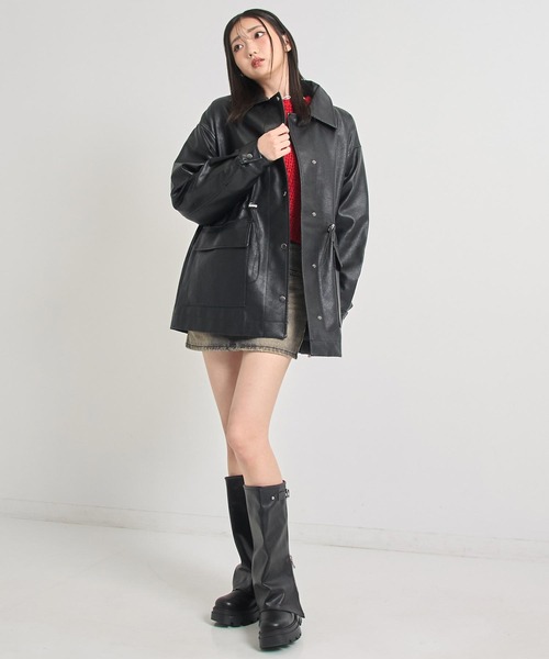 ANAP(アナップ)の「ドローストリングカバーオールフェイクレザージャケット(その他アウター・レディース・ブラック・F)」の5枚目の写真