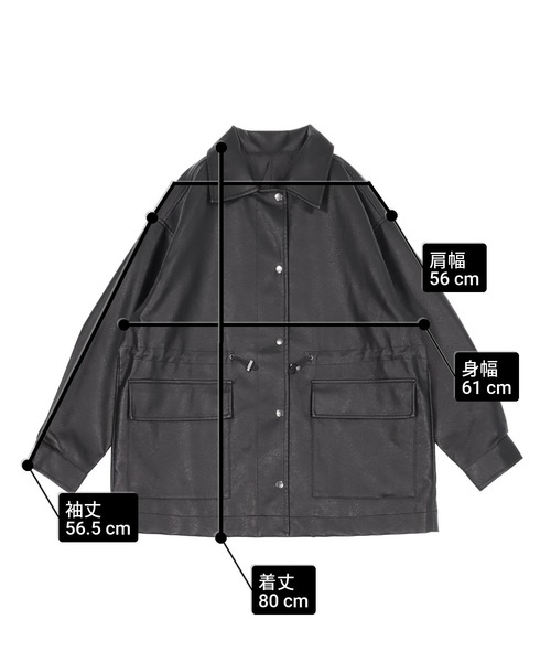 ANAP(アナップ)の「ドローストリングカバーオールフェイクレザージャケット(その他アウター・レディース・ブラック・F)」の10枚目の写真
