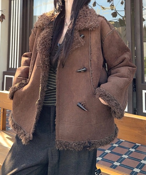 セール】トグルボタンフェイクムートンジャケット（ムートンコート