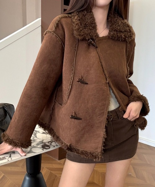 セール】トグルボタンフェイクムートンジャケット（ムートンコート