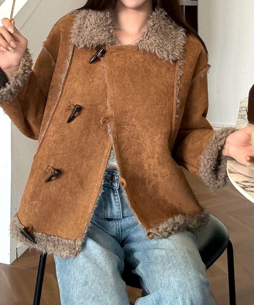 レディース　リアルムートンコート「ジーンズ」「ブーツ」「Tシャツ」茶　L レディース リアルムートンコート「ジーンズ」「ブーツ」「Tシャツ」茶