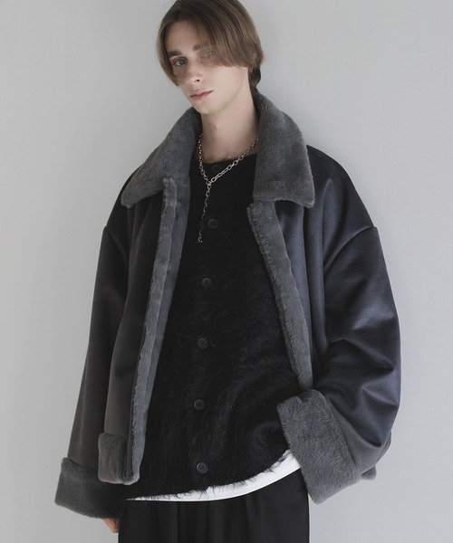 セール】ルーズシルエットフェイクムートンジャケット（ムートンコート