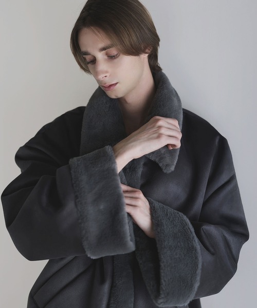 SOCCE(ソーシー)の「ルーズシルエットフェイクムートンジャケット(ムートンコート・メンズ・ブルーグレー/ブラック×ブラック/チャコールグレー・S/M/L/XL)」の20枚目の写真