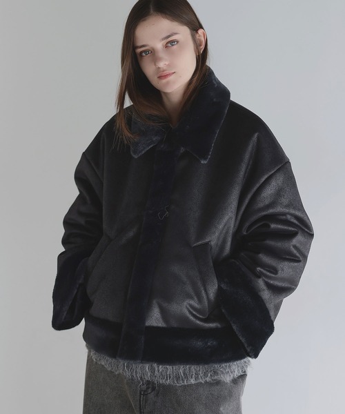 ルーズシルエットフェイクムートンジャケット（ムートンコート