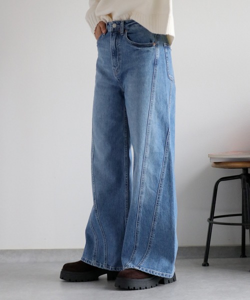 cepo（セポ）の「ラインキリカエバギーデニムパンツ（デニムパンツ・レディース・ワンウォッシュ/ブルー系3・S/M）」の2枚目の写真