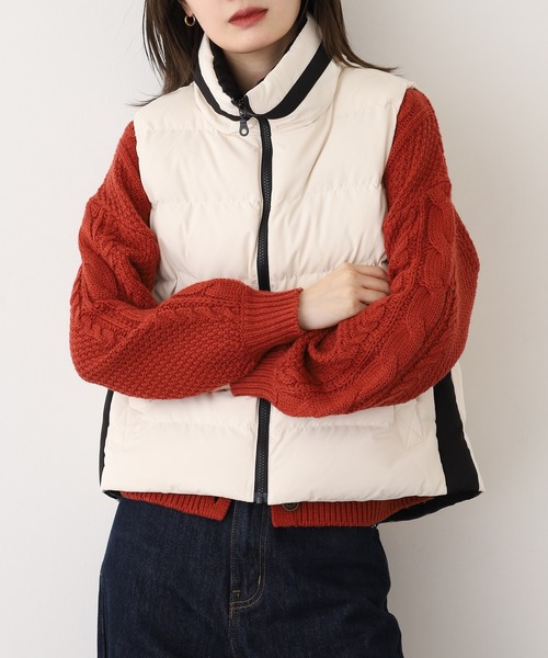 EGLANTINE(エグランティーヌ)の「EGLANTINE 中綿配色ベスト(ダウンベスト・レディース・アイボリー/ブラック/モスグリーン/オレンジ・38)」の1枚目の写真