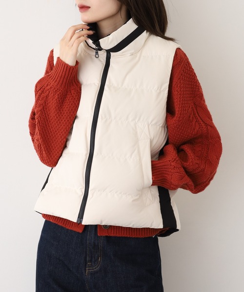 EGLANTINE(エグランティーヌ)の「EGLANTINE 中綿配色ベスト(ダウンベスト・レディース・アイボリー/ブラック/モスグリーン/オレンジ・38)」の5枚目の写真
