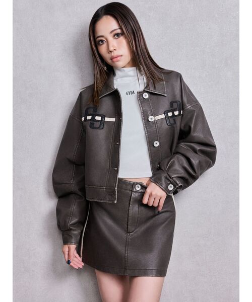 GYDA（ジェイダ）の「GGラインFake Leatherスカートライクショートパンツ（スカート・レディース・ブラウン/アイボリー・SMALL/MEDIUM）」の5枚目の写真