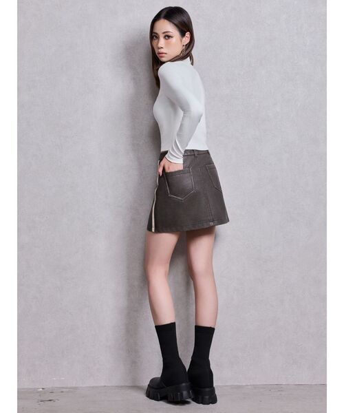 GYDA（ジェイダ）の「GGラインFake Leatherスカートライクショートパンツ（スカート・レディース・ブラウン/アイボリー・SMALL/MEDIUM）」の10枚目の写真