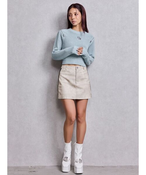 GYDA（ジェイダ）の「GGラインFake Leatherスカートライクショートパンツ（スカート・レディース・ブラウン/アイボリー・SMALL/MEDIUM）」の20枚目の写真