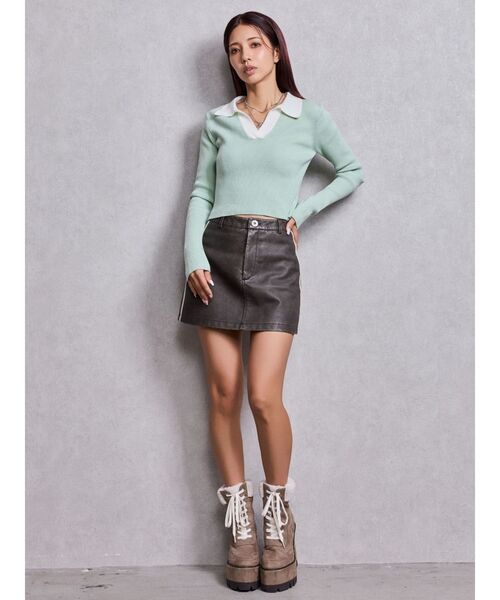 GYDA（ジェイダ）の「GGラインFake Leatherスカートライクショートパンツ（スカート・レディース・ブラウン/アイボリー・SMALL/MEDIUM）」の22枚目の写真