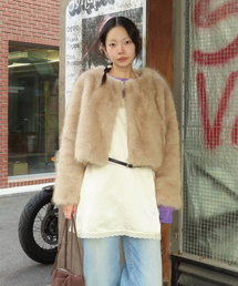 ソフトファー クロップジャケット ベージュ MDJK047BEIGE