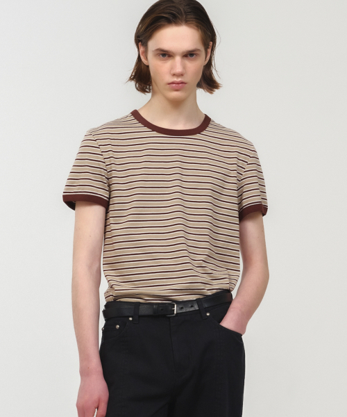 MOONSUN(ムーンサン)の「UNISEX, Stripe Ringer T-Shirt / Beige(Tシャツ/カットソー・レディース・その他・MEDIUM/LARGE)」の1枚目の写真