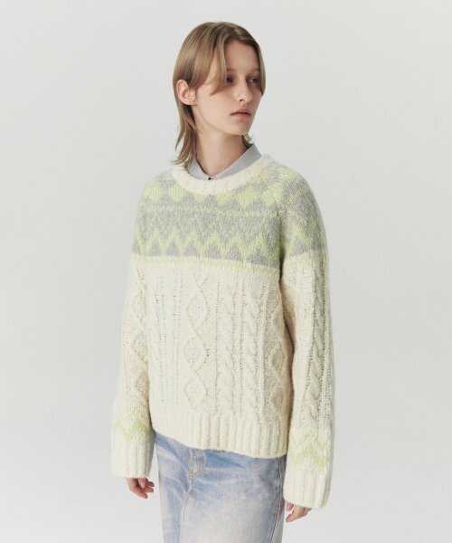 Alpaca Nordic Cable Knit - Snowy Lemon