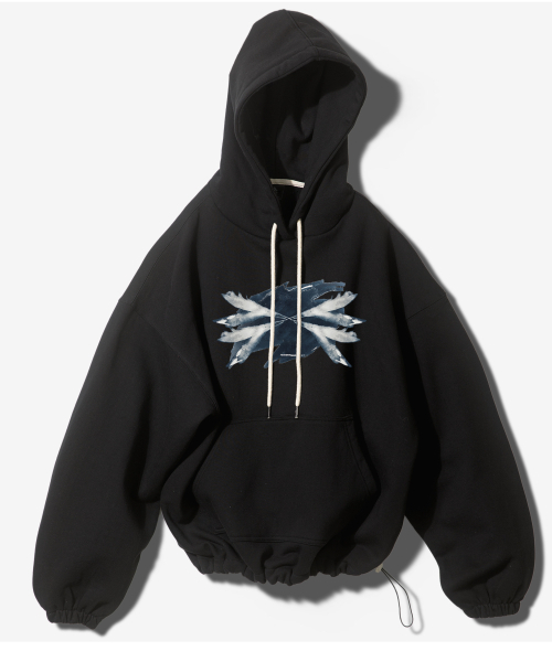FRAGILE STRING MID LENGTH HOODIE - BLACK