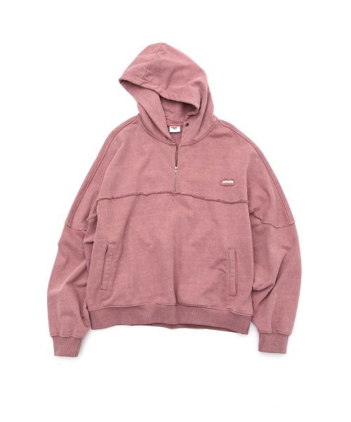 WMC（ダブリューエムシー）の「ハーフジップフードパーカー_モスピンク（パーカー・メンズ・ピンク・MEDIUM/LARGE/X-LARGE）」の2枚目の写真