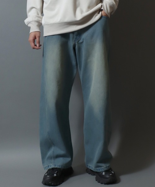 ANPAS(アンパス)の「Wide Curved Pants/ワイドデニムカーブパンツ バレルレッグパンツ ジーンズ デニムパンツ ボトムス メンズ レディース ユニセックス(デニムパンツ・メンズ・グレー/ブルー/ブラック/ブラウン・S/M/L/LL)」の1枚目の写真