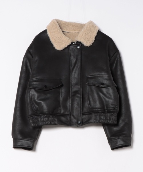 セール】Chiina /フェイクレザー ボアバイカラームートンジャケット