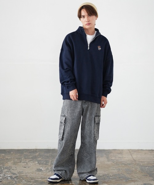 En serio TOKYO(エンソリオトーキョー)の「【SIDEWAYSTANCE】刺繍ワンポイント裏毛ハーフジップトレーナー(スウェット・メンズ・ブラック系/ネイビー/グレー系1/ライトグレー/ブラック系1/ライトグレー系/ネイビー系1/ブラック/ネイビー系・LARGE/X-LARGE/SMALL/MEDIUM)」の15枚目の写真