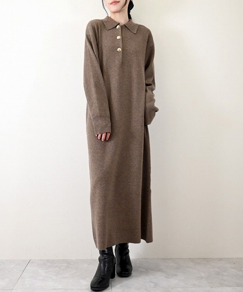 Dior ニットワンピース ゴールドボタン ロングワンピース 金ボタンケーブルニットワンピース - ベルーナ【公式】