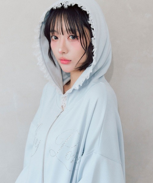 OLIVE des OLIVE（オリーブデオリーブ）の「ロゴ入りレースパーカー（パーカー・レディース・ピンク/ブラック/サックスブルー/アイボリー/その他/トップグレー・FREE）」の4枚目の写真