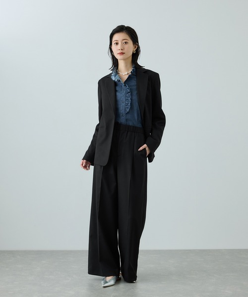 ROPE'（ロペ）の「トリアセツイル ワンタックイージーワイドパンツ(デニムライク)/イージーケア・セットアップ対応（スラックス・レディース・ブラック/ブルー系その他3・36/38/40）」の6枚目の写真