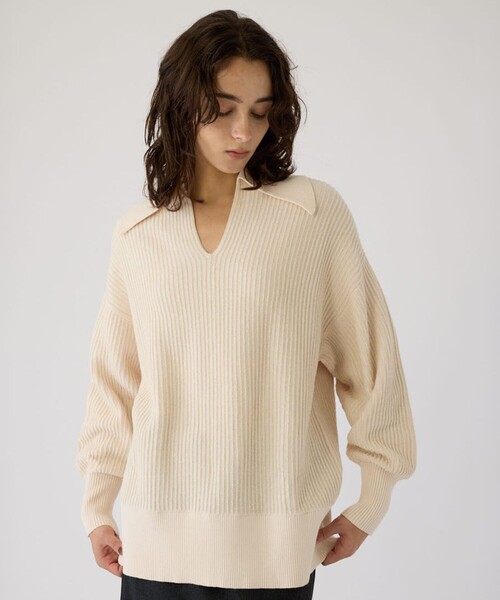 RIM.ARK(リムアーク)の「【RIM.ARK/リムアーク】Basic coller rib pullover/ベーシックカラーリブプルオーバー(ニット/セーター・レディース・ブラック/アイボリー・FREE)」の3枚目の写真