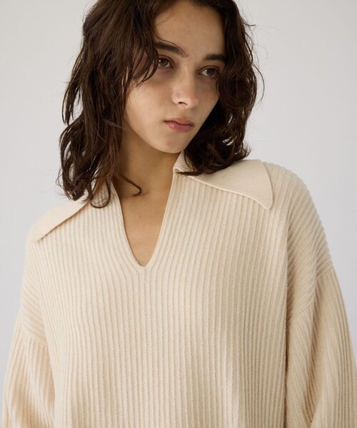 RIM.ARK(リムアーク)の「【RIM.ARK/リムアーク】Basic coller rib pullover/ベーシックカラーリブプルオーバー(ニット/セーター・レディース・ブラック/アイボリー・FREE)」の4枚目の写真