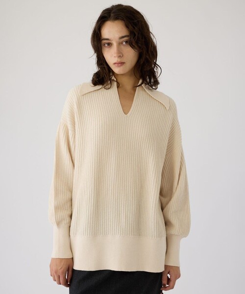 RIM.ARK(リムアーク)の「【RIM.ARK/リムアーク】Basic coller rib pullover/ベーシックカラーリブプルオーバー(ニット/セーター・レディース・ブラック/アイボリー・FREE)」の6枚目の写真