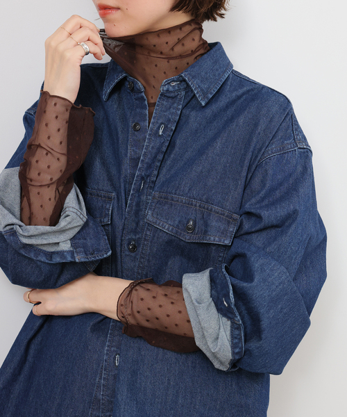 JOURNAL STANDARD relume（ジャーナルスタンダード　レリューム）の「《追加》チュールドットハイネック（Tシャツ/カットソー・レディース・アイボリー/ブラック/ブラウン・FREE）」の3枚目の写真